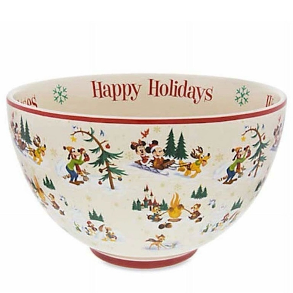Disney Parks Holiday Storybook Mickey & Friends Serving Bowl Ceramic EUC